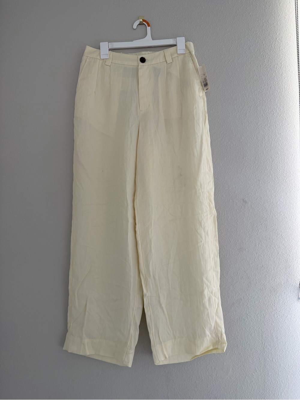 A New Day Cream Pleated Wide Leg Trousers High Rise Button Front Size 10 NWT